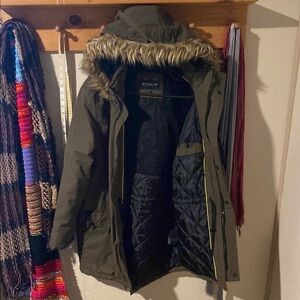 Marc New York Olive Ski Jacket with Faux Fur Trim